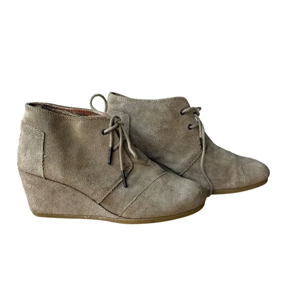 TOMS Womens Desert Wedge Taupe Suede Lace Up‎ Ankle Booties Size 8.5 - Picture 4 of 8